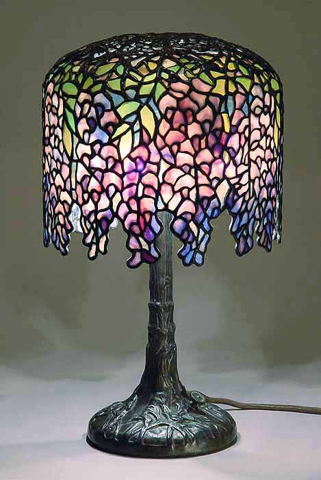 10" Pink Wisteria Leaded Glass and Bronze Tiffany Lamp #349