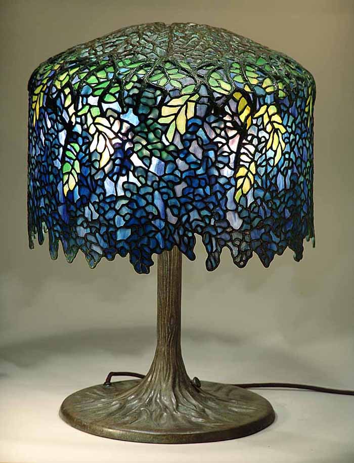 18" Wisteria leaded glass and bronze Tiffany lamp #342