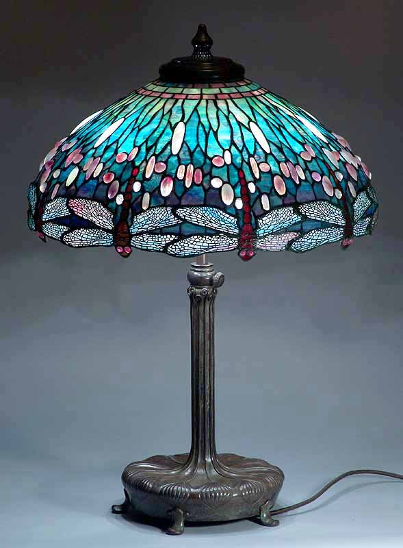 Tiffany Lamp Shade DRAGONFLY # 1507 and Tiffany Lamp Base TELESCOPING  LIBARY  # 367