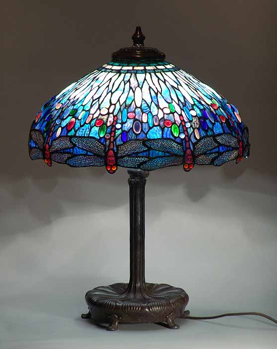 22" DRAGONFLY TIFFANY LAMP# 1507 and Bronze Lamp Base TELESCOPING LIBARY  # 367