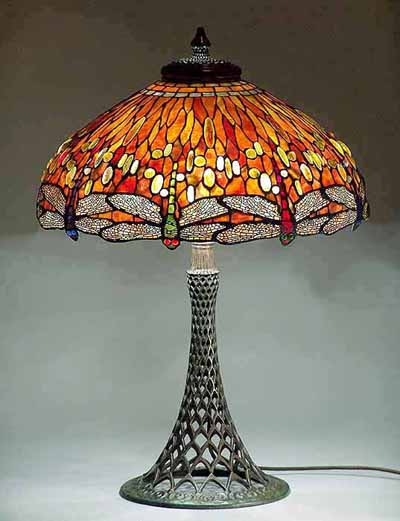 22" Dragonfly Tiffany-lamp on Eiffel Tower Bronze base