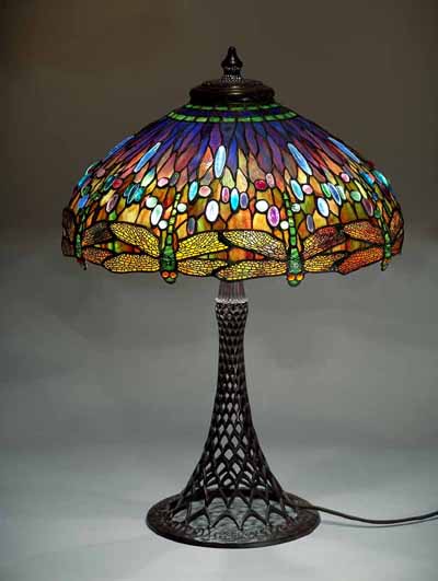 22" DRAGONFLY TIFFANY LAMP ON EIFFEL TOWER BRONZE LAMP BASE