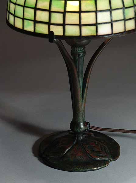 8" Geometric Tiffany Leaded Glass shade #1568-8  on Leaf Bronze Tiffany Lamp Base # 426