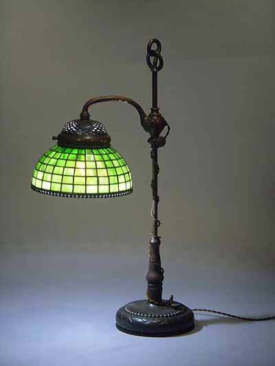 Tiffany leaded glass and bronze lamp Plain Squares 8.5 Inches