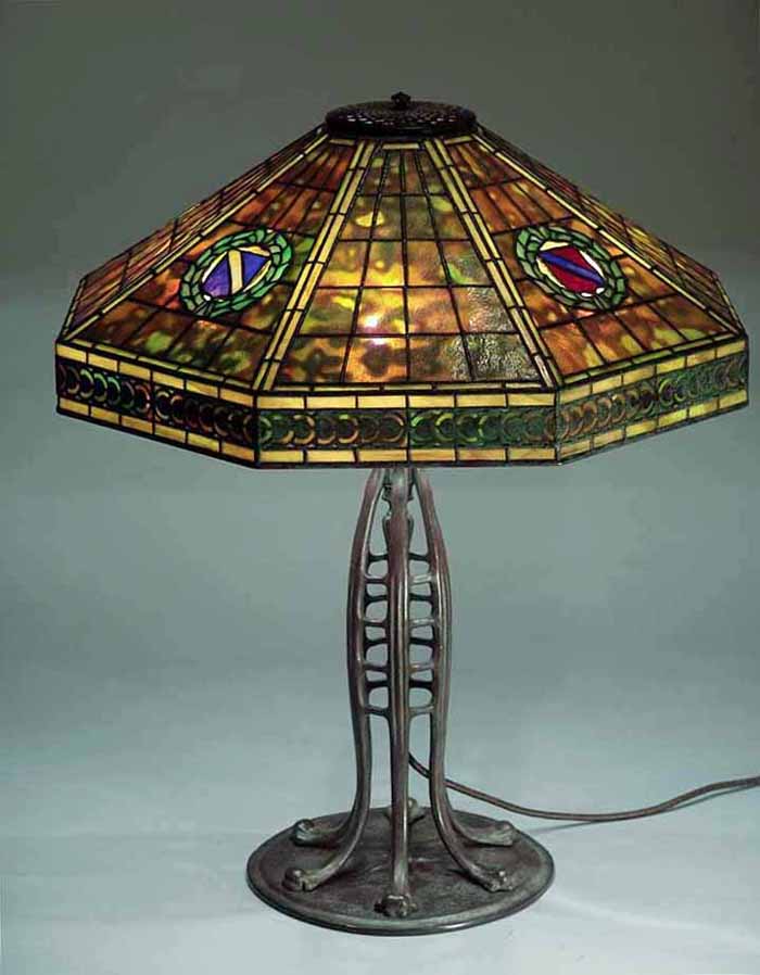 20" LIBARY TIFFANY LAMP (HAVARD)  & JACOBS LADER BASE