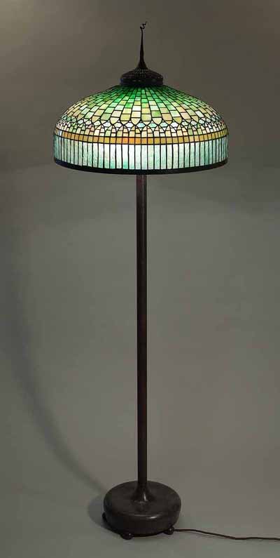 22" Curtain Border floor lamp leaded glass and bronze