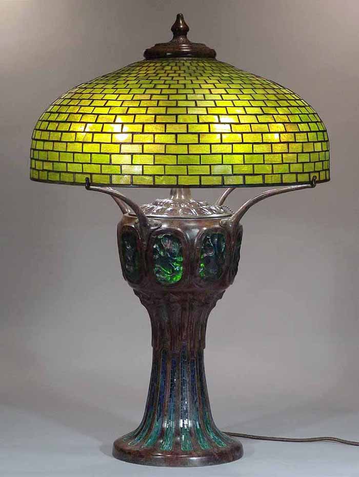 22" GEOMETRIC DOME TIFFANY LAMP on LARGE TURTLEBACK MOSAIC BASE #355