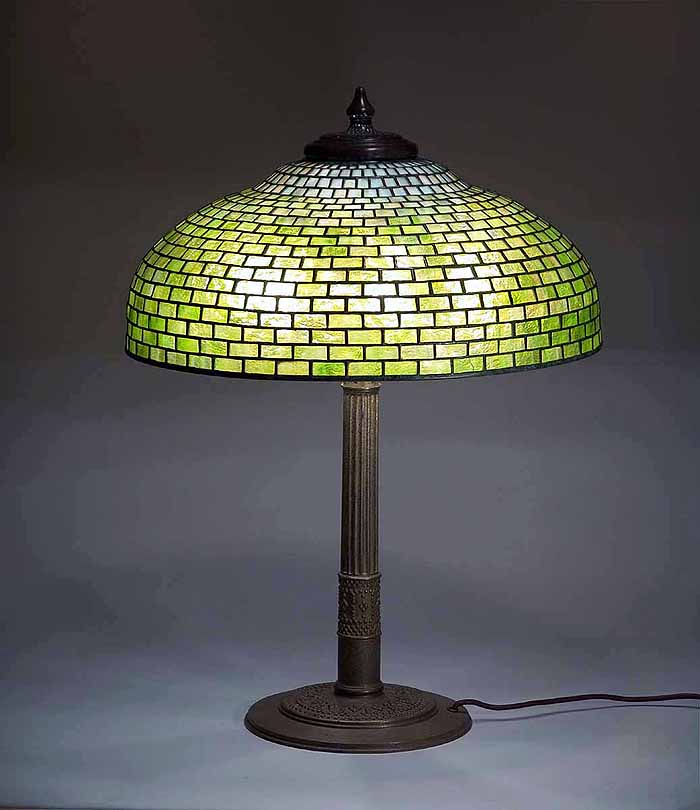 22" Tiffany lamp shade Geometric dome #1501 on antique Tiffany bronze lamp base  Roman #529