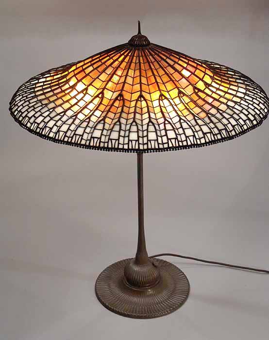 25" LOTUS LEAF TIFFANY LAMP#1524  and  LOTUS BRONZE BASE  #374