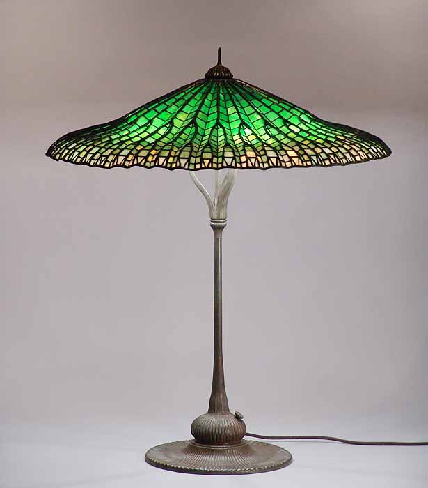 25" LOTUS LEAF TIFFANY LAMP #1524 DESIGN OF TIFFANY STUDIOS NEW YORK