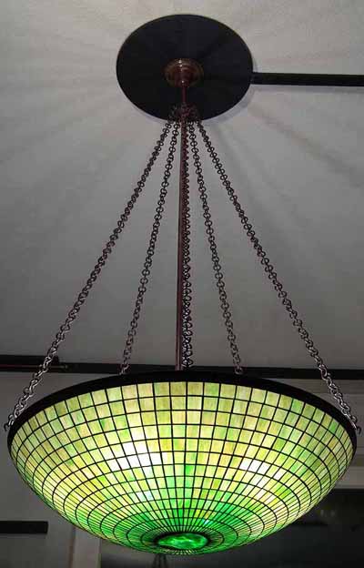 32" Parasol leaded Glass chandelier w/ Turtleback centerpiece