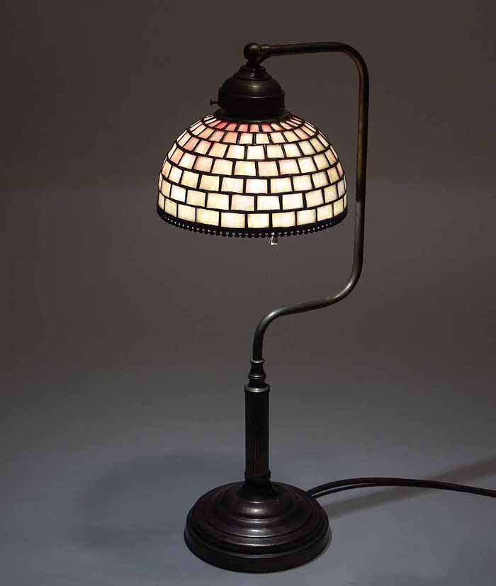 LEADED GLASS AND BRONZE TIFFANY LAMP