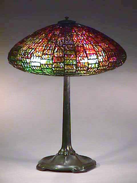 LEADED GLASS AND BRONZE TIFFANY LAMP