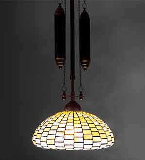 LEADED GLASS AND BRONZE TIFFANY LAMP