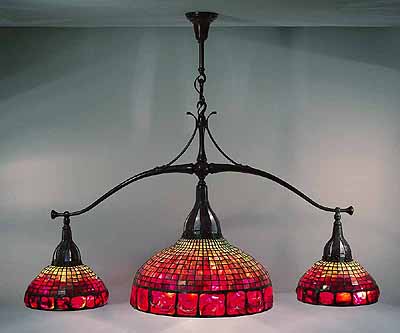 3 Light Pool table hanging lamp, Design of Tiffany Studios New York