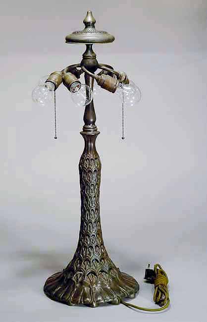 Bronze cast Tiffany lamp base Arc and leaf
