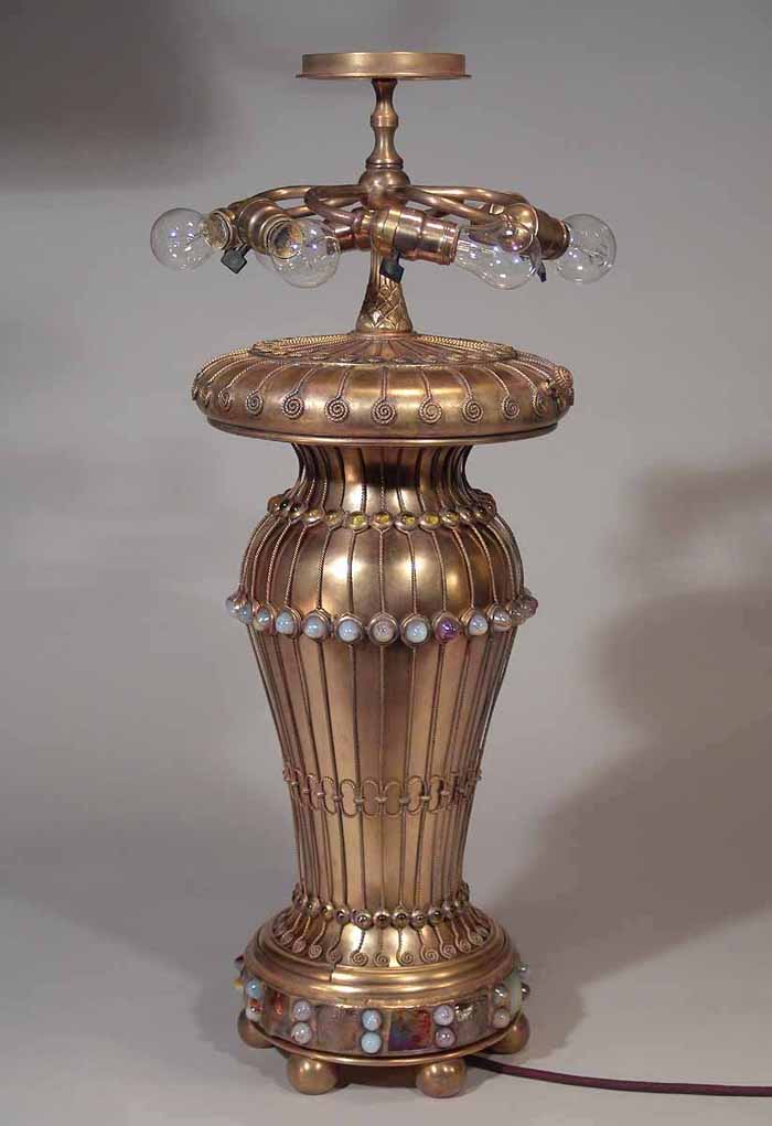 Bronze and Turtleback Tile Vase base Design of Tiffany Studios New York