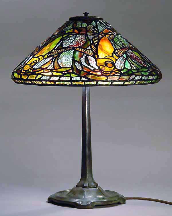 16" Fish Tiffany lamp #1442 & Small Stick bronze cast lamp base #533