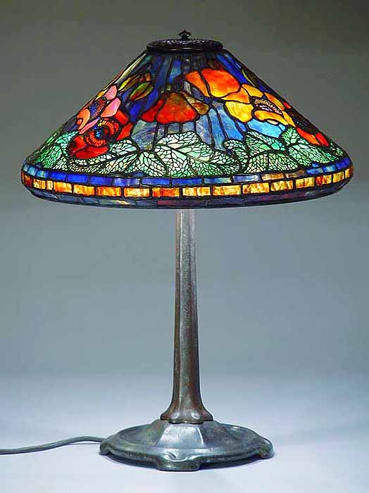 16" Poppy Tiffany Lamp & Small Stick bronze base