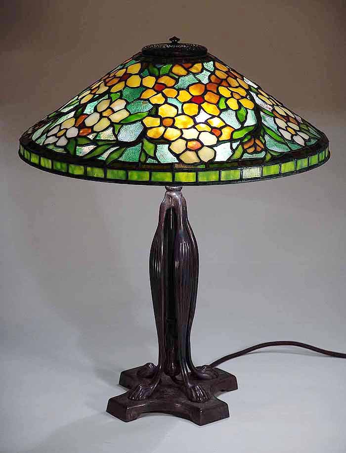 18" Clematis Tiffany Lamp #1480 &  Lummis bronze lamp base #333