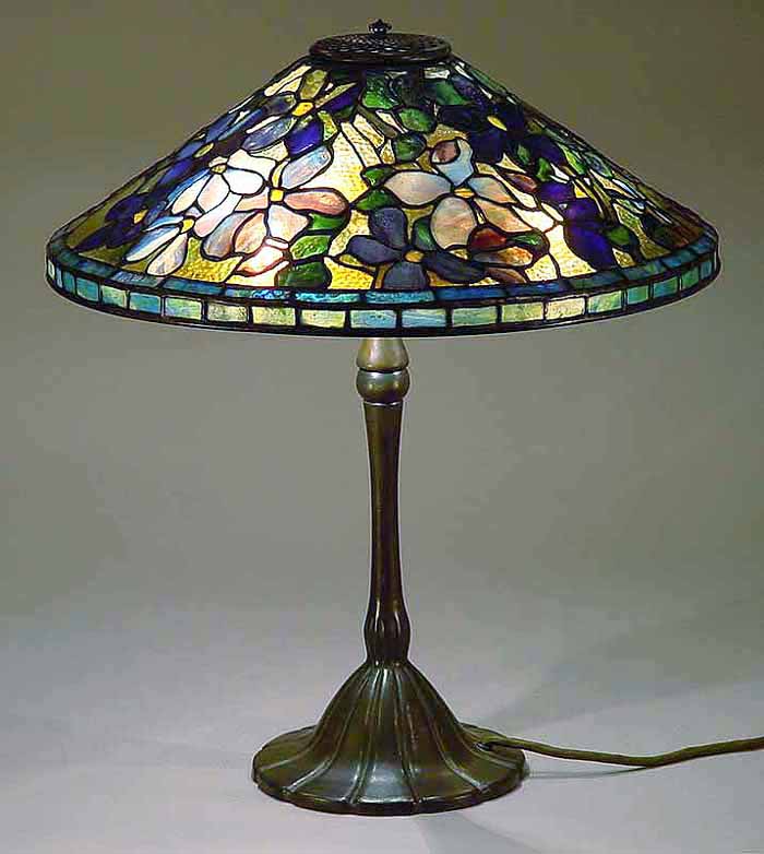 18" Clematis Tiffany Lamp #1480 &  Lummis bronze lamp base #333