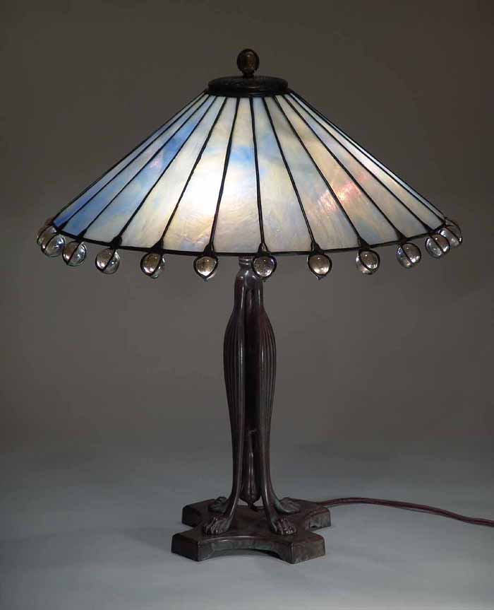 18" Straight Panels Cone Tiffany lamp shade # 1485  &  Lions Claw telescoping lamp base #481