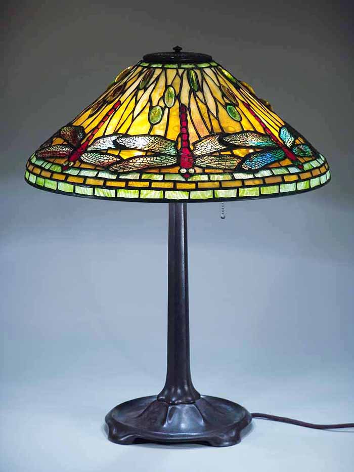 20" Dragonfly leaded glass and bronze Tiffany lamp #1495 & Large Stick base #531