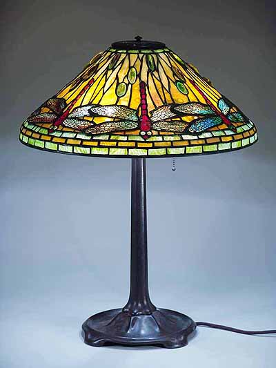 20" Dragonfly Tiffany table lamp on a large Stick lamp base