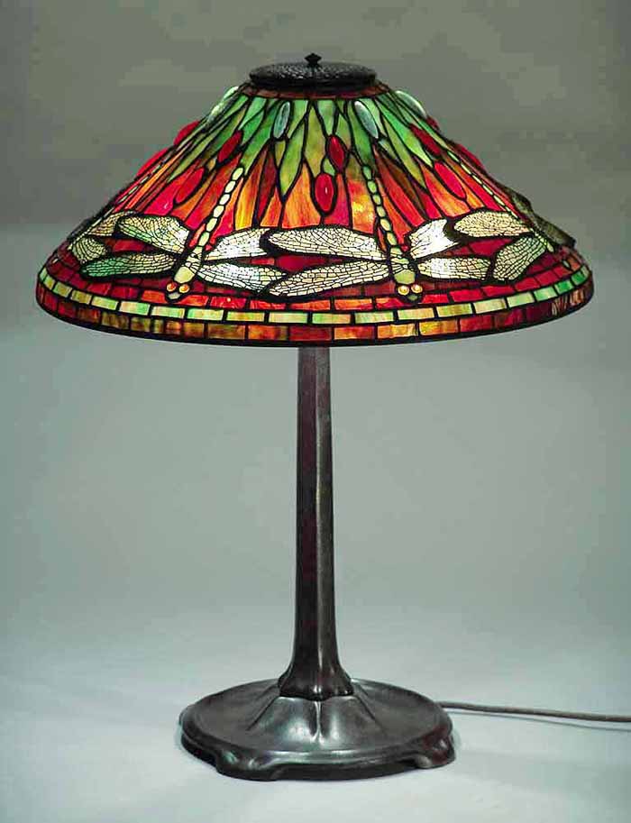 20" Dragonfly Tiffany lamp #1495 & Large Stick bronze base #531
