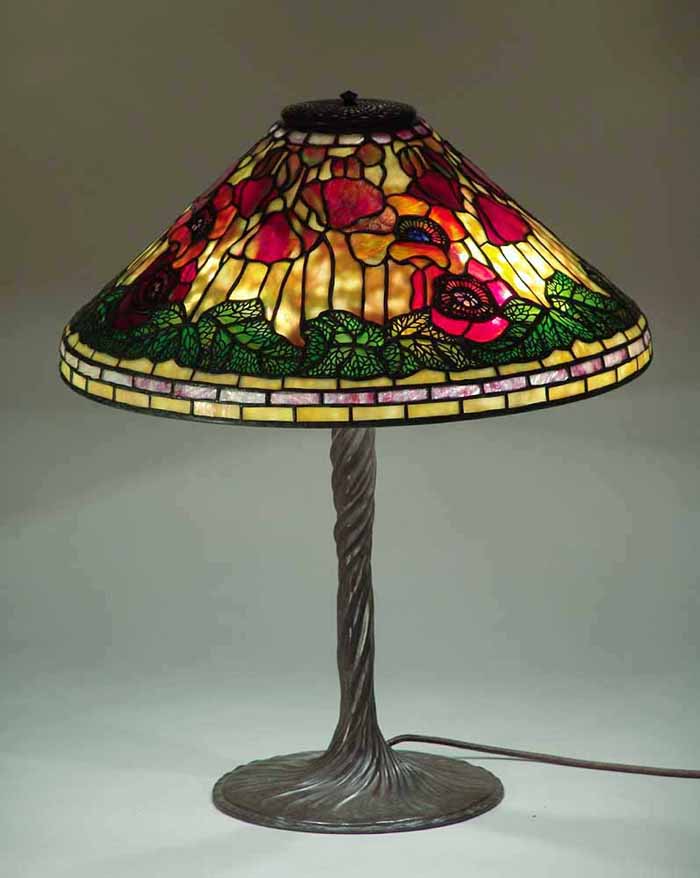 20" Poppy Tiffany Lamp shade # 1531 & Bronze lamp base Twisted Vine # 443