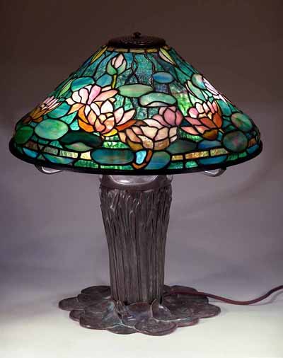 20" leaded glass WATERLILY LAMP Design of Tiffany Studios New York