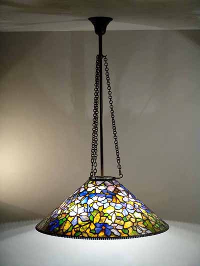 28" Clematis Tiffany lamp chandelier. Design of Tiffany Studios New York