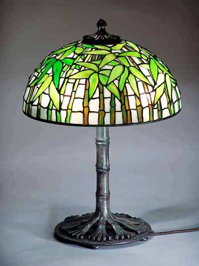 16" Brown Bamboo Lamp, Design of Tiffany Studios New York.