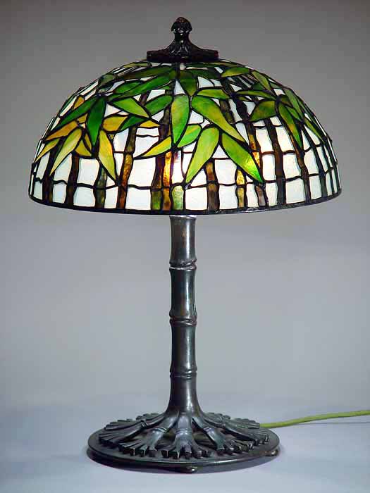 16" Black Bamboo Tiffany Lamp Shade #1443 and Bronze Base #480