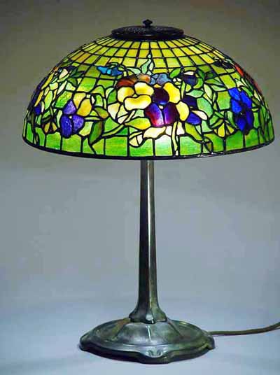 16" Pansy Tiffany lamp on a small Stick bronze base