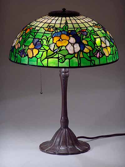 16" Pansy Tiffany lamp on a Lummis bronze base