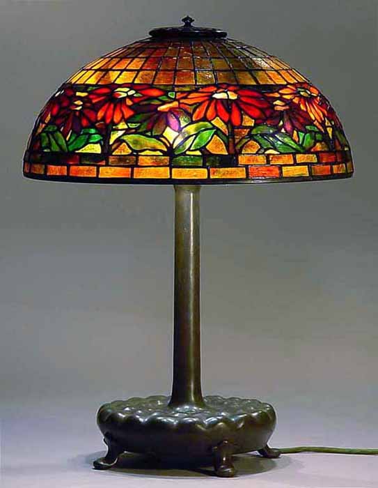 16" Poinsettia leaded glass and bronze Tiffany lamp #1557