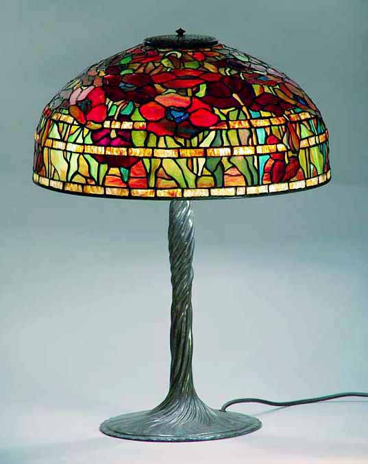 18" Oriental Poppy Tiffany lamp #1598 &  Bronze lamp base TWISTED VINE  #443