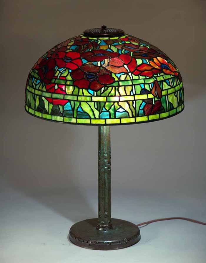 18" Oriental Poppy Tiffany lamp shade #1598 &  Indian Bronze lamp base  #528
