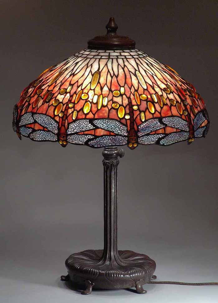 22" Dragonfly leaded glass and bronze Tiffany lamp #1507 on Telescoping Libary Base #367