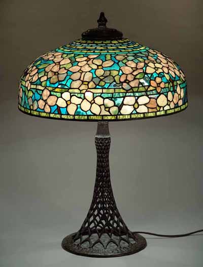 22" DOGWOOD leaded Glass and bronze Tiffany table lamp