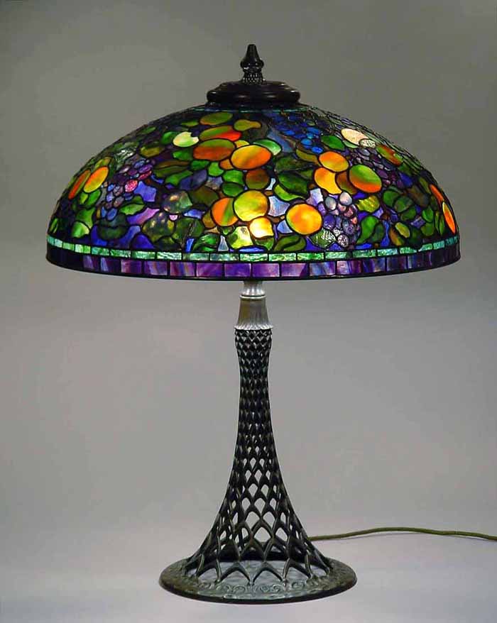 Leaded Glass and Bronze table lamp 24" Fruit # 1519 Design of Tiffany Studios New York