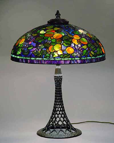 24" FRUIT IFFANY LAMP ON EIFFEL TOWER BRONZE CAST LAMP BASE