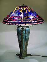 20" Dragonfly Tiffany lamp on a Wheat Mosik Urn