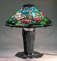 20" Waterlily Tiffany Lamp on Cattail Bronze base