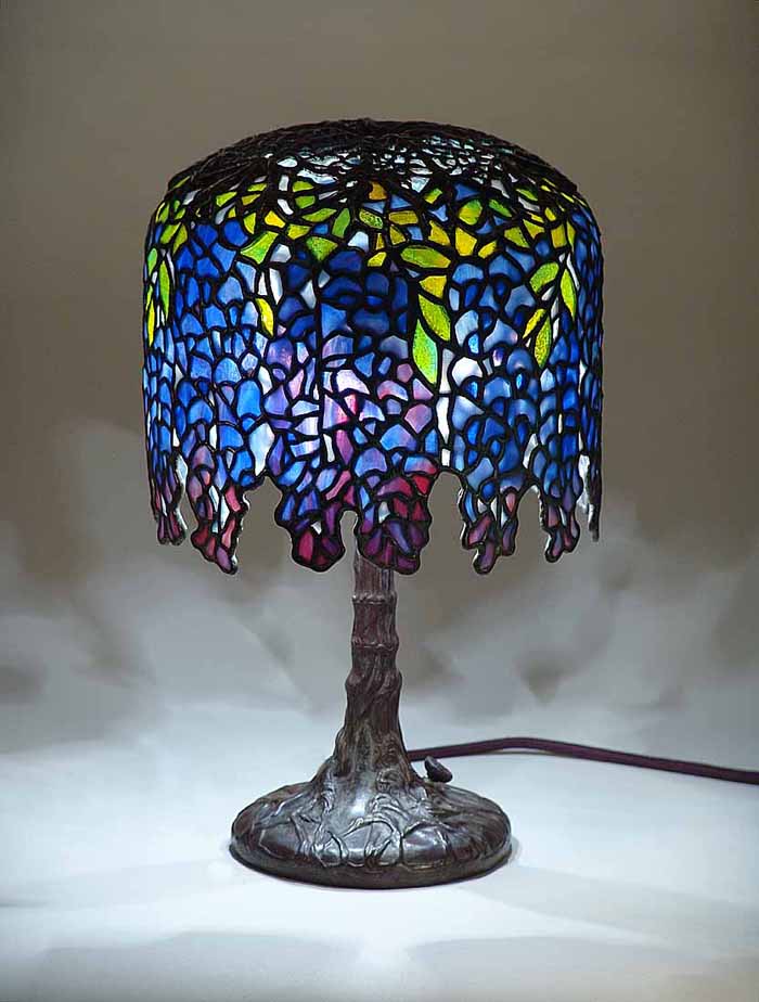 The 10" ROYALBLUE WISTERIA leaded glass and bronze Tiffany Lamp #349 Design of Tiffany Studios New York