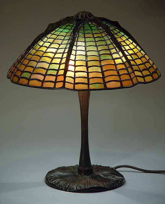 15" Spider and Web Tiffany leaded Glass and Bronze Lamp #1424