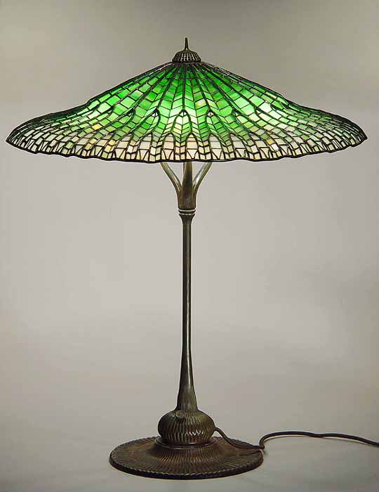 25" LOTUS LEAF TIFFANY LAMP #1524  on LOTUS BRONZE TABLE LAMP BASE #374