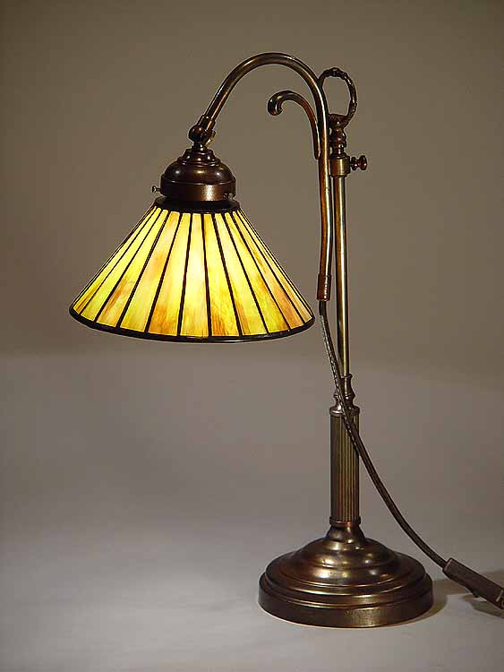 Tiffany cone desk Lamp GSE 200 amber on Harp base No.6