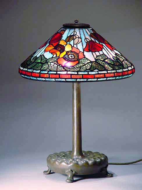 16" POPPY TIFFANY LAMP #1461  & SMALL LIBRARY BRONZE BASE #546